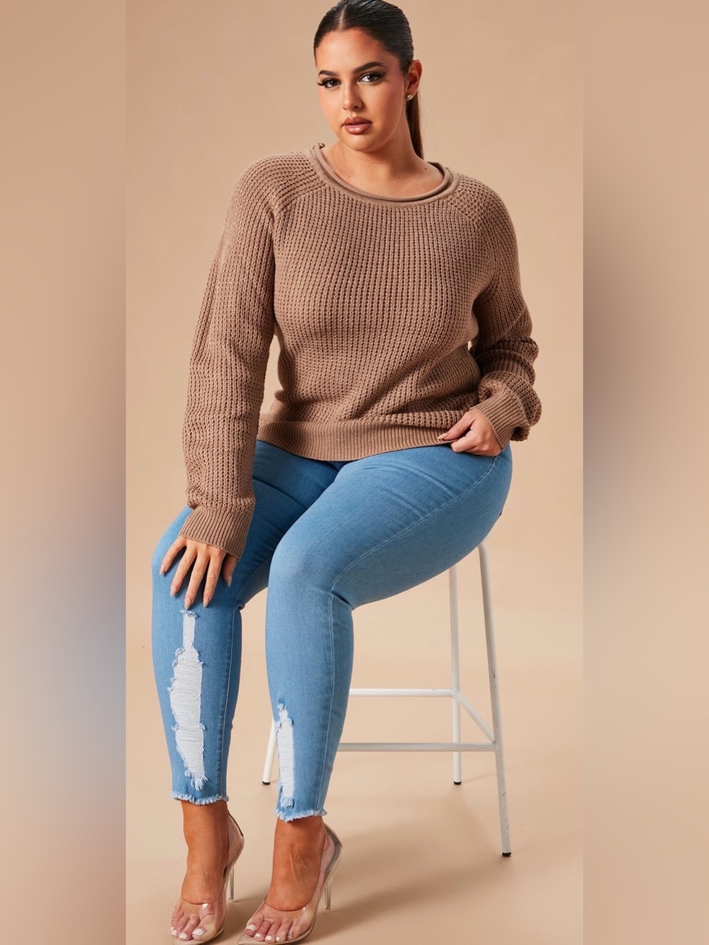 Fashion Nova Knit Sweater in Taupe